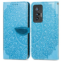 Coque Portefeuille Motif Fantaisie Livre Cuir Etui Clapet S04D pour Vivo X70 5G Bleu