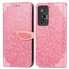 Coque Portefeuille Motif Fantaisie Livre Cuir Etui Clapet S04D pour Vivo X70 5G Or Rose