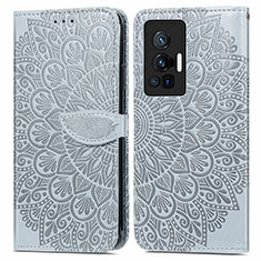 Coque Portefeuille Motif Fantaisie Livre Cuir Etui Clapet S04D pour Vivo X70 Pro 5G Gris