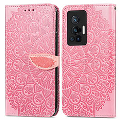 Coque Portefeuille Motif Fantaisie Livre Cuir Etui Clapet S04D pour Vivo X70 Pro 5G Or Rose