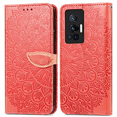 Coque Portefeuille Motif Fantaisie Livre Cuir Etui Clapet S04D pour Vivo X70 Pro 5G Rouge