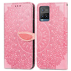 Coque Portefeuille Motif Fantaisie Livre Cuir Etui Clapet S04D pour Vivo Y21 Or Rose