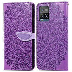 Coque Portefeuille Motif Fantaisie Livre Cuir Etui Clapet S04D pour Vivo Y21 Violet