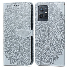 Coque Portefeuille Motif Fantaisie Livre Cuir Etui Clapet S04D pour Vivo Y33e 5G Gris