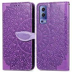 Coque Portefeuille Motif Fantaisie Livre Cuir Etui Clapet S04D pour Vivo Y52 5G Violet