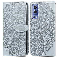 Coque Portefeuille Motif Fantaisie Livre Cuir Etui Clapet S04D pour Vivo Y72 5G Gris