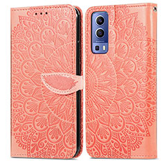 Coque Portefeuille Motif Fantaisie Livre Cuir Etui Clapet S04D pour Vivo Y72 5G Orange