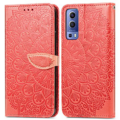 Coque Portefeuille Motif Fantaisie Livre Cuir Etui Clapet S04D pour Vivo Y72 5G Rouge