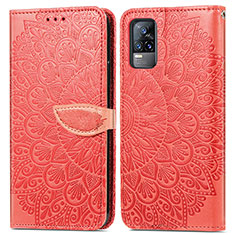 Coque Portefeuille Motif Fantaisie Livre Cuir Etui Clapet S04D pour Vivo Y73 (2021) Rouge