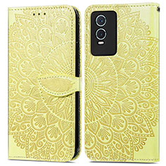 Coque Portefeuille Motif Fantaisie Livre Cuir Etui Clapet S04D pour Vivo Y74s 5G Jaune