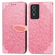 Coque Portefeuille Motif Fantaisie Livre Cuir Etui Clapet S04D pour Vivo Y74s 5G Or Rose