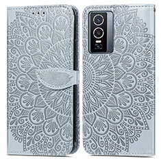 Coque Portefeuille Motif Fantaisie Livre Cuir Etui Clapet S04D pour Vivo Y76 5G Gris