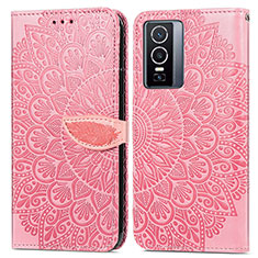 Coque Portefeuille Motif Fantaisie Livre Cuir Etui Clapet S04D pour Vivo Y76 5G Or Rose