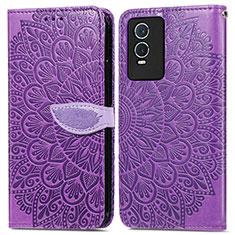 Coque Portefeuille Motif Fantaisie Livre Cuir Etui Clapet S04D pour Vivo Y76s 5G Violet