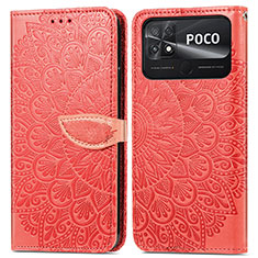 Coque Portefeuille Motif Fantaisie Livre Cuir Etui Clapet S04D pour Xiaomi Poco C40 Rouge