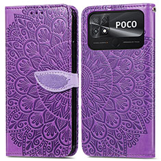 Coque Portefeuille Motif Fantaisie Livre Cuir Etui Clapet S04D pour Xiaomi Poco C40 Violet