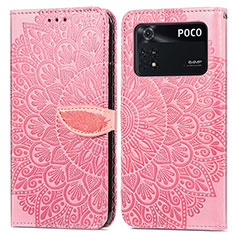 Coque Portefeuille Motif Fantaisie Livre Cuir Etui Clapet S04D pour Xiaomi Poco M4 Pro 4G Or Rose