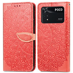 Coque Portefeuille Motif Fantaisie Livre Cuir Etui Clapet S04D pour Xiaomi Poco M4 Pro 4G Rouge