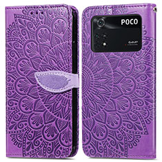 Coque Portefeuille Motif Fantaisie Livre Cuir Etui Clapet S04D pour Xiaomi Poco M4 Pro 4G Violet