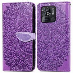 Coque Portefeuille Motif Fantaisie Livre Cuir Etui Clapet S04D pour Xiaomi Redmi 10 Power Violet