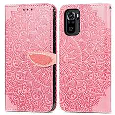 Coque Portefeuille Motif Fantaisie Livre Cuir Etui Clapet S04D pour Xiaomi Redmi Note 10S 4G Or Rose