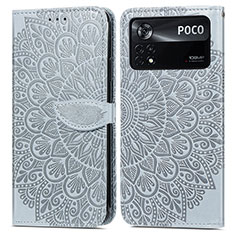 Coque Portefeuille Motif Fantaisie Livre Cuir Etui Clapet S04D pour Xiaomi Redmi Note 11E Pro 5G Gris