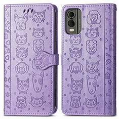 Coque Portefeuille Motif Fantaisie Livre Cuir Etui Clapet S05D pour Nokia C32 Violet