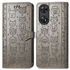 Coque Portefeuille Motif Fantaisie Livre Cuir Etui Clapet S05D pour Oppo Reno8 T 4G Gris