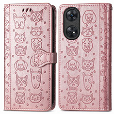 Coque Portefeuille Motif Fantaisie Livre Cuir Etui Clapet S05D pour Oppo Reno8 T 4G Or Rose