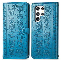 Coque Portefeuille Motif Fantaisie Livre Cuir Etui Clapet S05D pour Samsung Galaxy S21 Ultra 5G Bleu