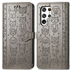 Coque Portefeuille Motif Fantaisie Livre Cuir Etui Clapet S05D pour Samsung Galaxy S21 Ultra 5G Gris