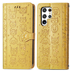 Coque Portefeuille Motif Fantaisie Livre Cuir Etui Clapet S05D pour Samsung Galaxy S21 Ultra 5G Jaune