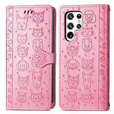 Coque Portefeuille Motif Fantaisie Livre Cuir Etui Clapet S05D pour Samsung Galaxy S21 Ultra 5G Or Rose