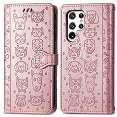 Coque Portefeuille Motif Fantaisie Livre Cuir Etui Clapet S05D pour Samsung Galaxy S21 Ultra 5G Rose