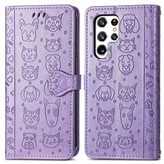 Coque Portefeuille Motif Fantaisie Livre Cuir Etui Clapet S05D pour Samsung Galaxy S21 Ultra 5G Violet