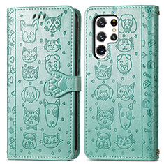 Coque Portefeuille Motif Fantaisie Livre Cuir Etui Clapet S05D pour Samsung Galaxy S22 Ultra 5G Vert