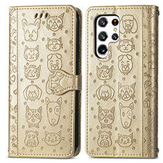 Coque Portefeuille Motif Fantaisie Livre Cuir Etui Clapet S05D pour Samsung Galaxy S23 Ultra 5G Or