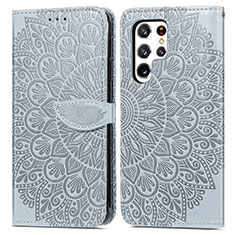 Coque Portefeuille Motif Fantaisie Livre Cuir Etui Clapet S07D pour Samsung Galaxy S21 Ultra 5G Gris