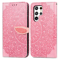 Coque Portefeuille Motif Fantaisie Livre Cuir Etui Clapet S07D pour Samsung Galaxy S21 Ultra 5G Or Rose