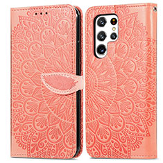 Coque Portefeuille Motif Fantaisie Livre Cuir Etui Clapet S07D pour Samsung Galaxy S23 Ultra 5G Orange