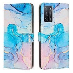 Coque Portefeuille Motif Fantaisie Livre Cuir Etui Clapet Y01X pour Oppo A53s 5G Bleu Ciel