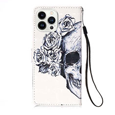 Coque Portefeuille Motif Fantaisie Livre Cuir Etui Clapet Y02B pour Apple iPhone 13 Pro Blanc