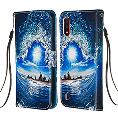 Coque Portefeuille Motif Fantaisie Livre Cuir Etui Clapet Y02B pour Samsung Galaxy A01 SM-A015 Bleu