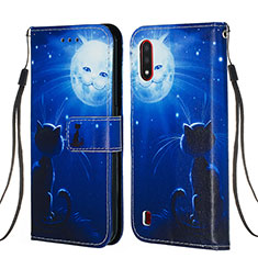 Coque Portefeuille Motif Fantaisie Livre Cuir Etui Clapet Y02B pour Samsung Galaxy A01 SM-A015 Bleu Royal