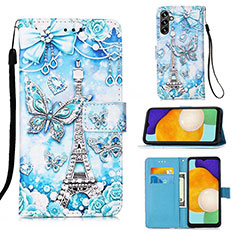 Coque Portefeuille Motif Fantaisie Livre Cuir Etui Clapet Y02B pour Samsung Galaxy A04s Bleu Clair