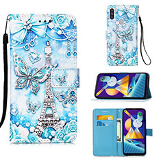 Coque Portefeuille Motif Fantaisie Livre Cuir Etui Clapet Y02B pour Samsung Galaxy A11 Bleu Clair