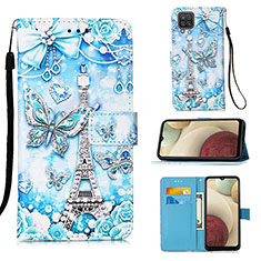 Coque Portefeuille Motif Fantaisie Livre Cuir Etui Clapet Y02B pour Samsung Galaxy A12 5G Bleu Clair