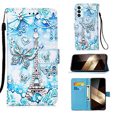 Coque Portefeuille Motif Fantaisie Livre Cuir Etui Clapet Y02B pour Samsung Galaxy A15 LTE Bleu Clair