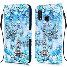 Coque Portefeuille Motif Fantaisie Livre Cuir Etui Clapet Y02B pour Samsung Galaxy A20e Bleu Clair