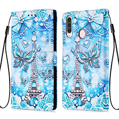 Coque Portefeuille Motif Fantaisie Livre Cuir Etui Clapet Y02B pour Samsung Galaxy A20s Bleu Clair